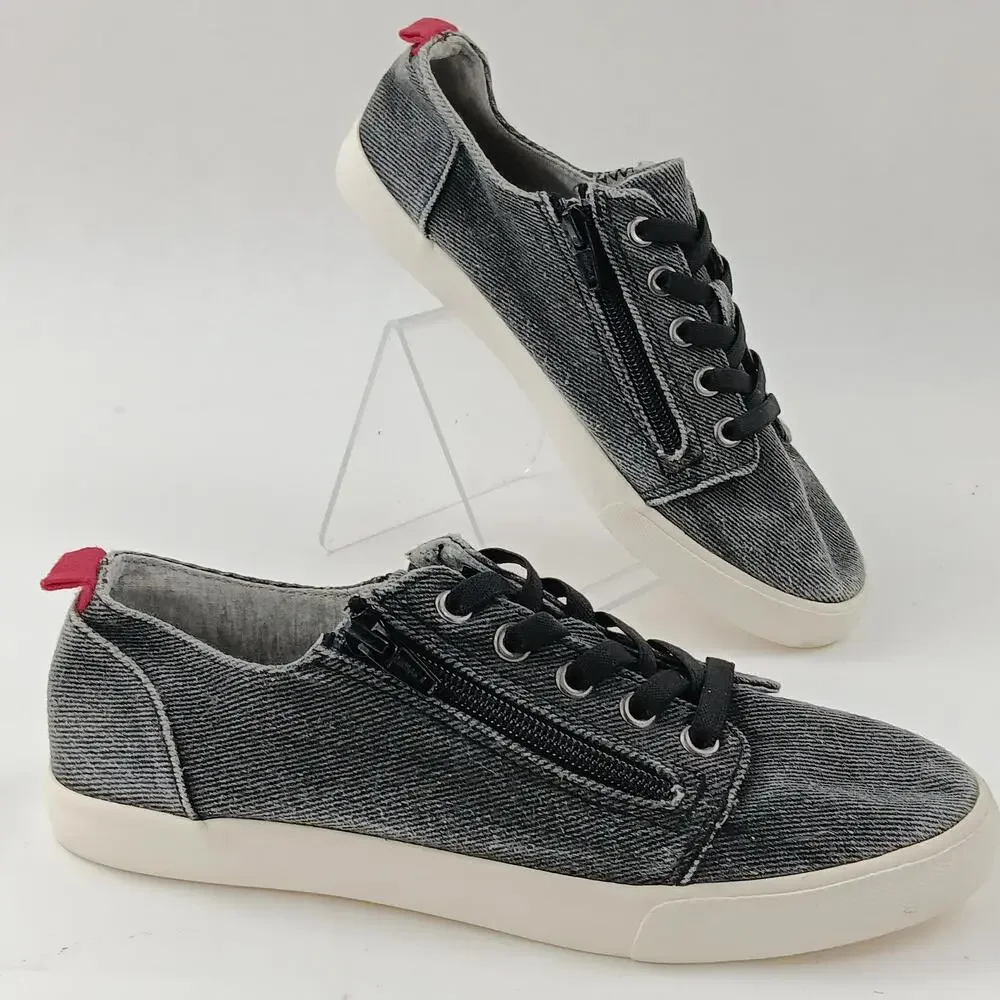 Cat & Jack Shoes Kids Size 5 Gray Denim Zipper Lace Up Casual Low Top Sneakers